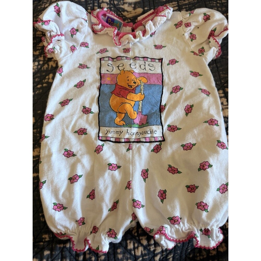 Disney Vintage Winnie The Pooh Romper Yummy Honeysuckle Size 9 Months
